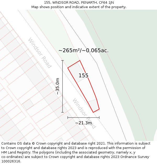 155, WINDSOR ROAD, PENARTH, CF64 1JN: Plot and title map