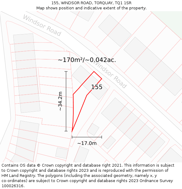 155, WINDSOR ROAD, TORQUAY, TQ1 1SR: Plot and title map