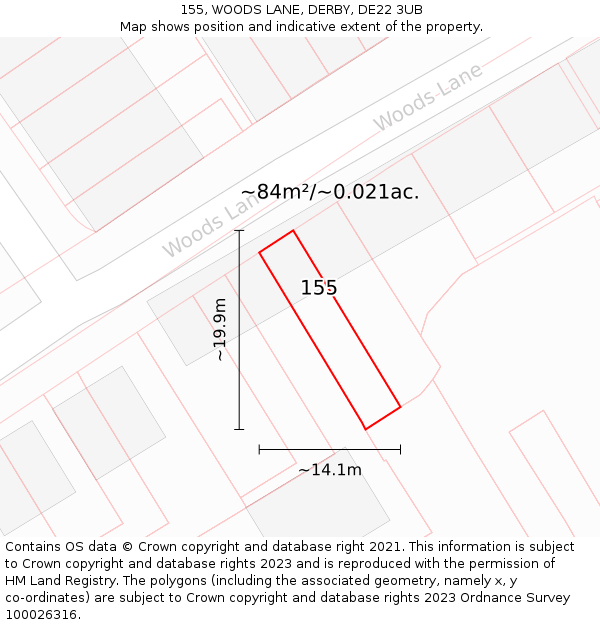 155, WOODS LANE, DERBY, DE22 3UB: Plot and title map