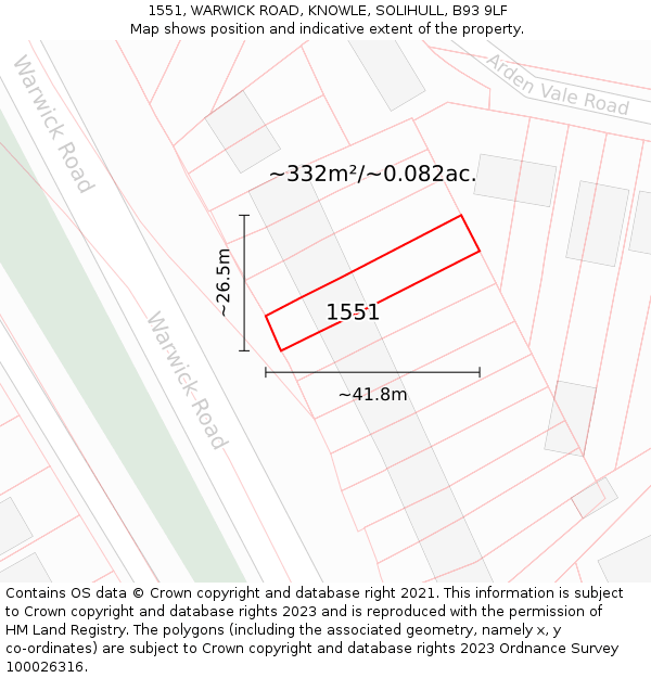1551, WARWICK ROAD, KNOWLE, SOLIHULL, B93 9LF: Plot and title map