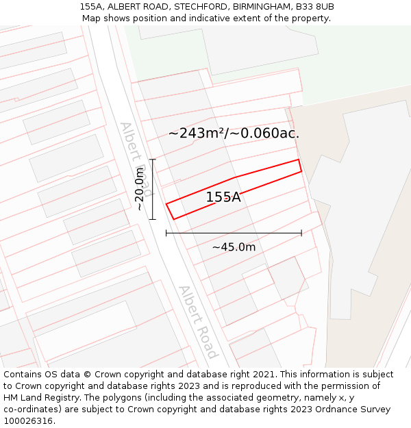 155A, ALBERT ROAD, STECHFORD, BIRMINGHAM, B33 8UB: Plot and title map