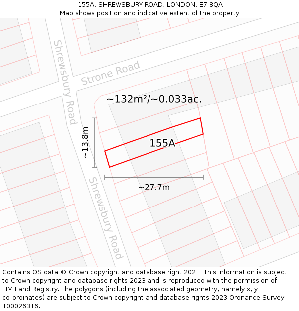 155A, SHREWSBURY ROAD, LONDON, E7 8QA: Plot and title map