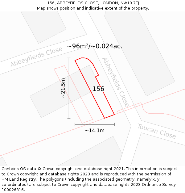 156, ABBEYFIELDS CLOSE, LONDON, NW10 7EJ: Plot and title map
