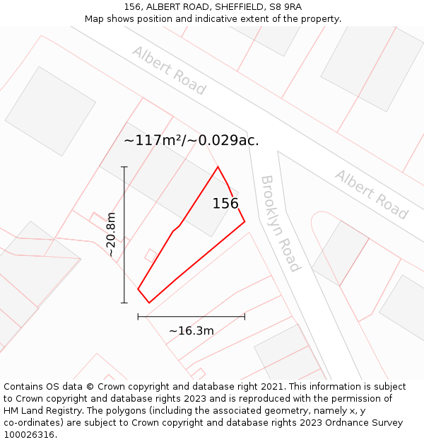 156, ALBERT ROAD, SHEFFIELD, S8 9RA: Plot and title map