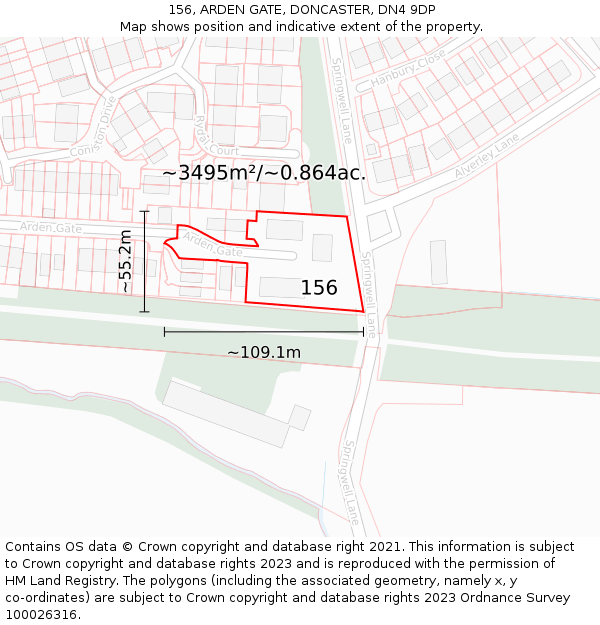 156, ARDEN GATE, DONCASTER, DN4 9DP: Plot and title map