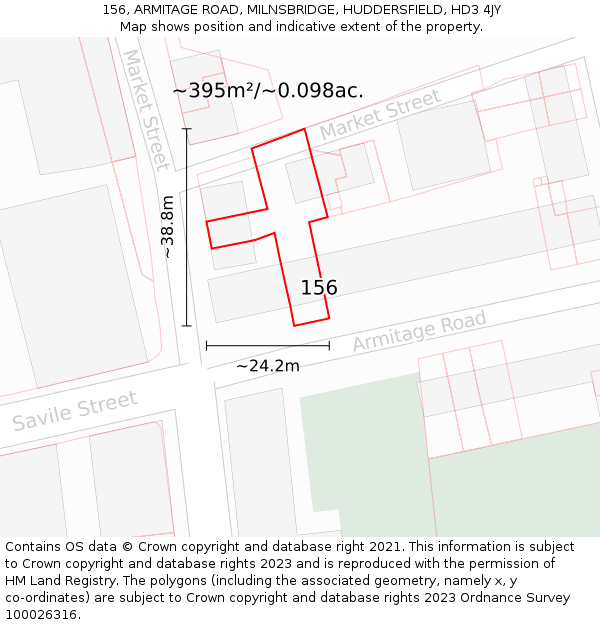 156, ARMITAGE ROAD, MILNSBRIDGE, HUDDERSFIELD, HD3 4JY: Plot and title map