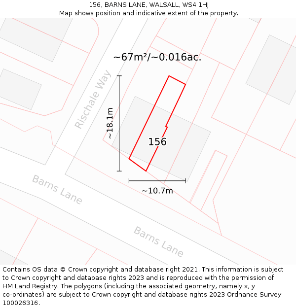 156, BARNS LANE, WALSALL, WS4 1HJ: Plot and title map