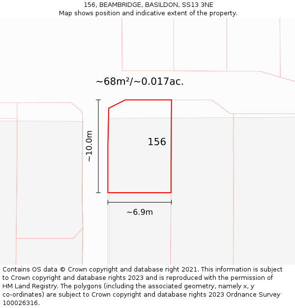 156, BEAMBRIDGE, BASILDON, SS13 3NE: Plot and title map