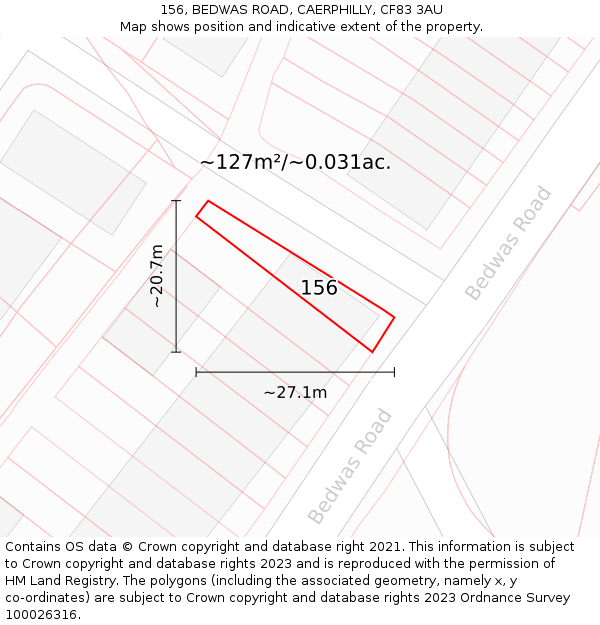 156, BEDWAS ROAD, CAERPHILLY, CF83 3AU: Plot and title map