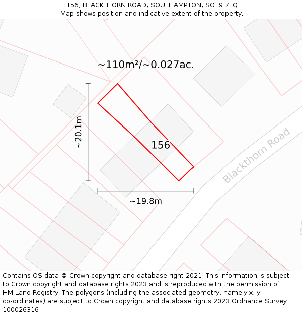 156, BLACKTHORN ROAD, SOUTHAMPTON, SO19 7LQ: Plot and title map