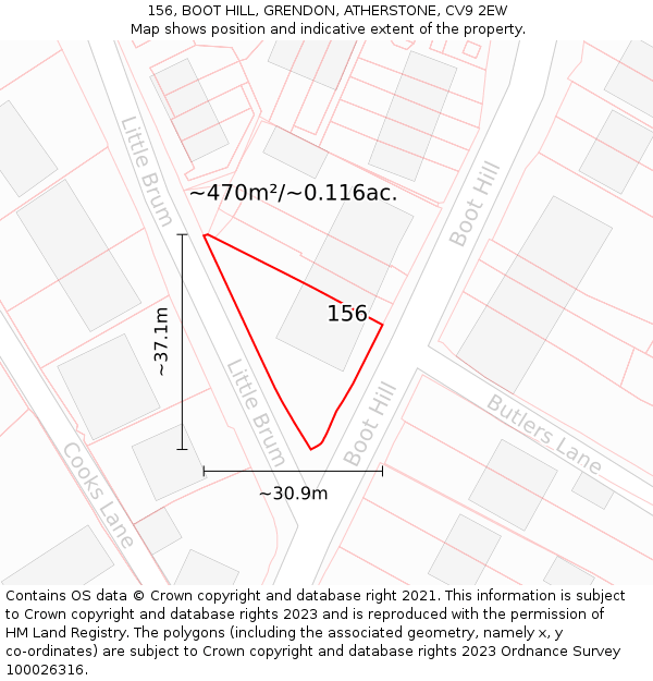 156, BOOT HILL, GRENDON, ATHERSTONE, CV9 2EW: Plot and title map