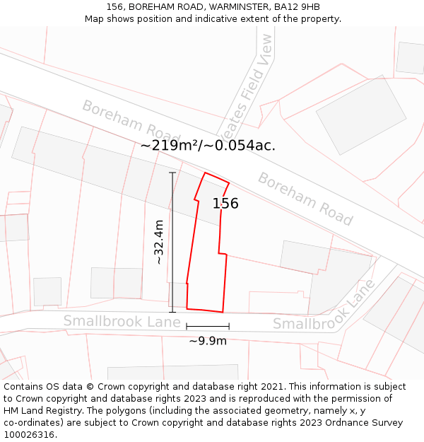 156, BOREHAM ROAD, WARMINSTER, BA12 9HB: Plot and title map