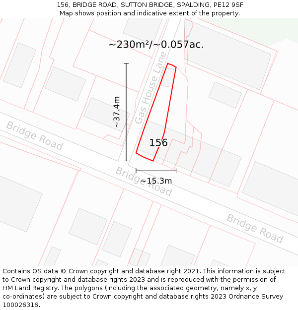 156, BRIDGE ROAD, SUTTON BRIDGE, SPALDING, PE12 9SF: Plot and title map