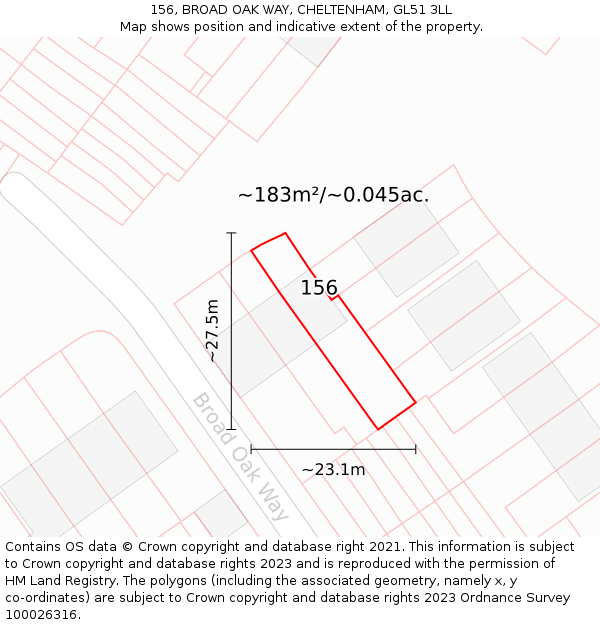 156, BROAD OAK WAY, CHELTENHAM, GL51 3LL: Plot and title map