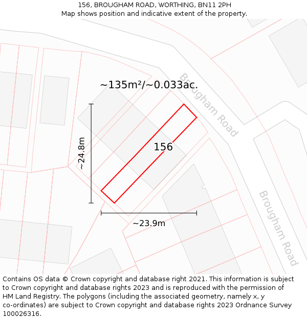 156, BROUGHAM ROAD, WORTHING, BN11 2PH: Plot and title map