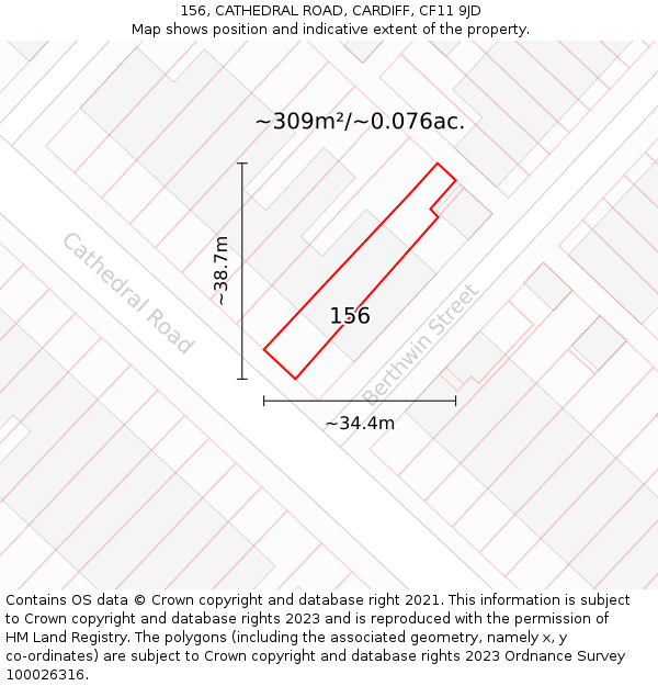 156, CATHEDRAL ROAD, CARDIFF, CF11 9JD: Plot and title map