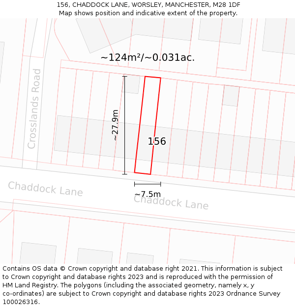 156, CHADDOCK LANE, WORSLEY, MANCHESTER, M28 1DF: Plot and title map