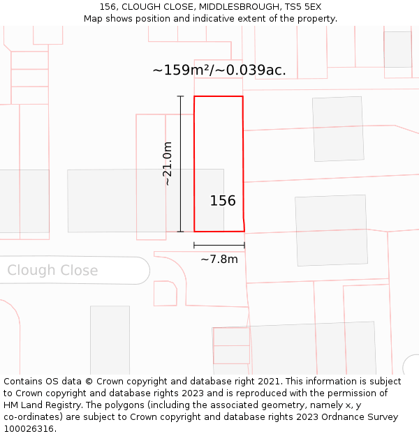156, CLOUGH CLOSE, MIDDLESBROUGH, TS5 5EX: Plot and title map