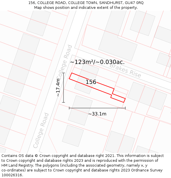 156, COLLEGE ROAD, COLLEGE TOWN, SANDHURST, GU47 0RQ: Plot and title map