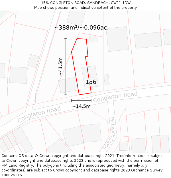 156, CONGLETON ROAD, SANDBACH, CW11 1DW: Plot and title map