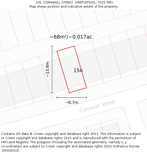 156, CORNWALL STREET, HARTLEPOOL, TS25 5RN: Plot and title map