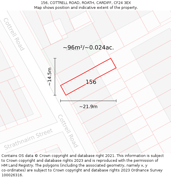 156, COTTRELL ROAD, ROATH, CARDIFF, CF24 3EX: Plot and title map