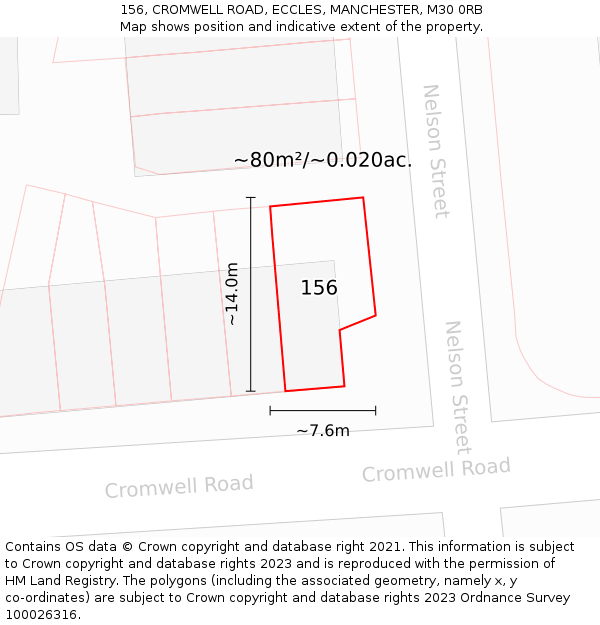 156, CROMWELL ROAD, ECCLES, MANCHESTER, M30 0RB: Plot and title map