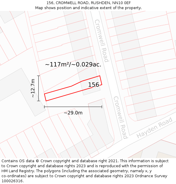 156, CROMWELL ROAD, RUSHDEN, NN10 0EF: Plot and title map