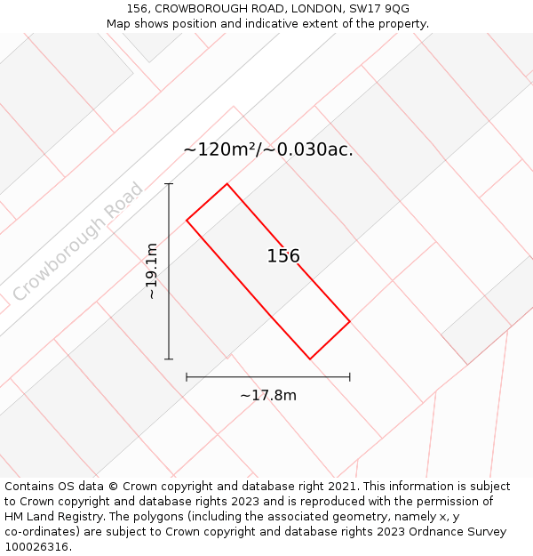 156, CROWBOROUGH ROAD, LONDON, SW17 9QG: Plot and title map