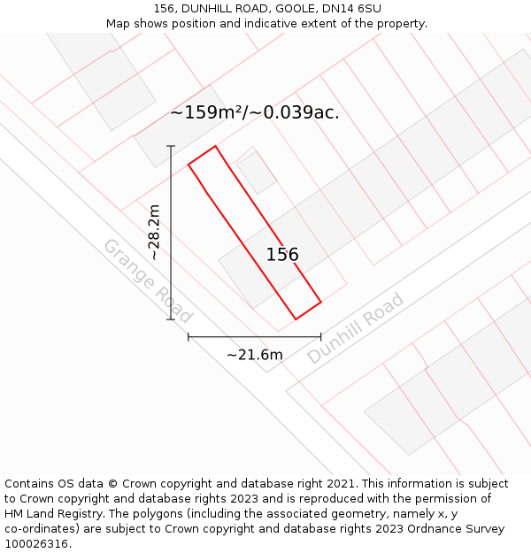 156, DUNHILL ROAD, GOOLE, DN14 6SU: Plot and title map