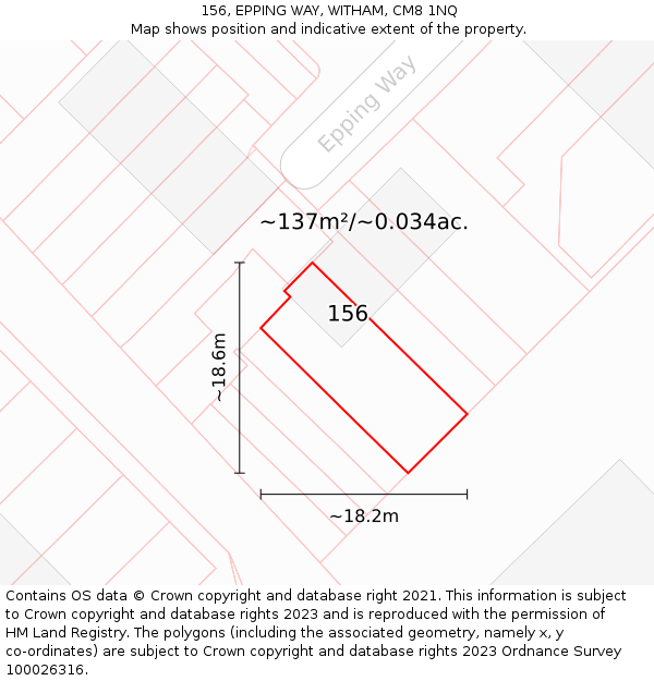 156, EPPING WAY, WITHAM, CM8 1NQ: Plot and title map