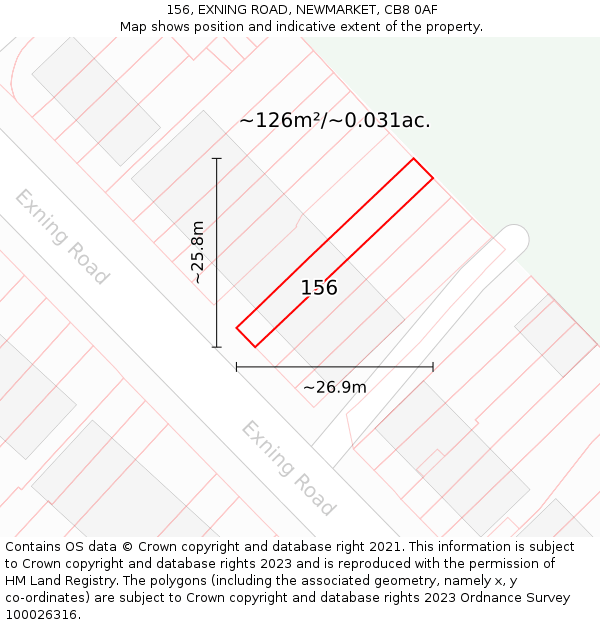 156, EXNING ROAD, NEWMARKET, CB8 0AF: Plot and title map