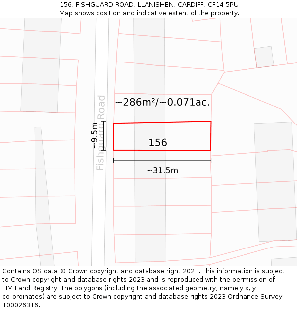 156, FISHGUARD ROAD, LLANISHEN, CARDIFF, CF14 5PU: Plot and title map