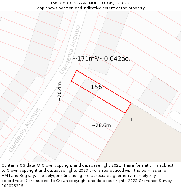 156, GARDENIA AVENUE, LUTON, LU3 2NT: Plot and title map