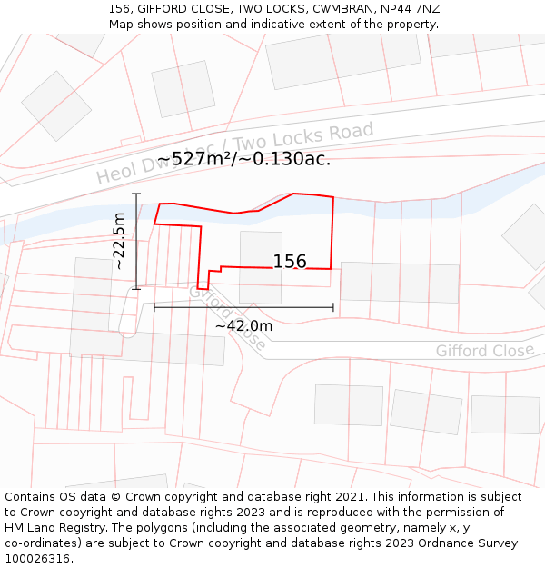 156, GIFFORD CLOSE, TWO LOCKS, CWMBRAN, NP44 7NZ: Plot and title map