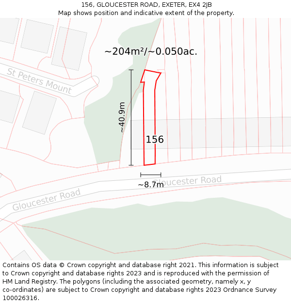 156, GLOUCESTER ROAD, EXETER, EX4 2JB: Plot and title map