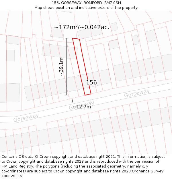 156, GORSEWAY, ROMFORD, RM7 0SH: Plot and title map