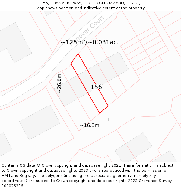 156, GRASMERE WAY, LEIGHTON BUZZARD, LU7 2QJ: Plot and title map