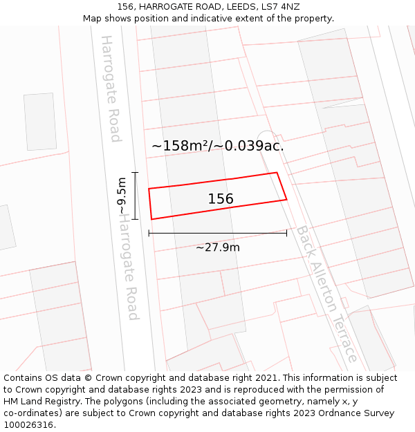 156, HARROGATE ROAD, LEEDS, LS7 4NZ: Plot and title map