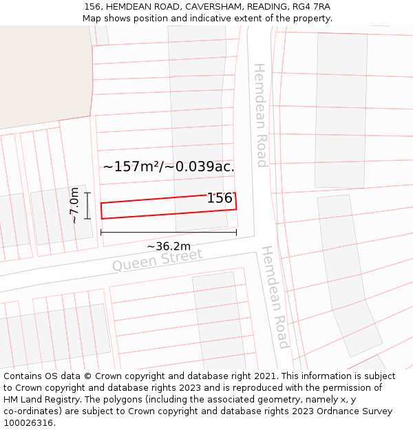 156, HEMDEAN ROAD, CAVERSHAM, READING, RG4 7RA: Plot and title map