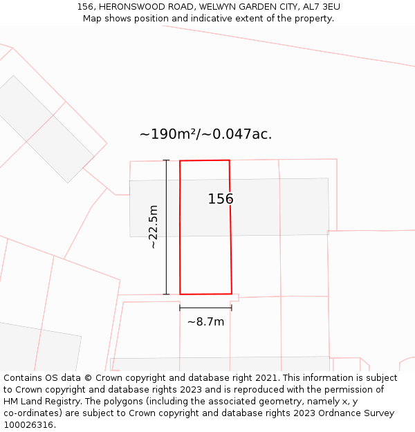 156, HERONSWOOD ROAD, WELWYN GARDEN CITY, AL7 3EU: Plot and title map