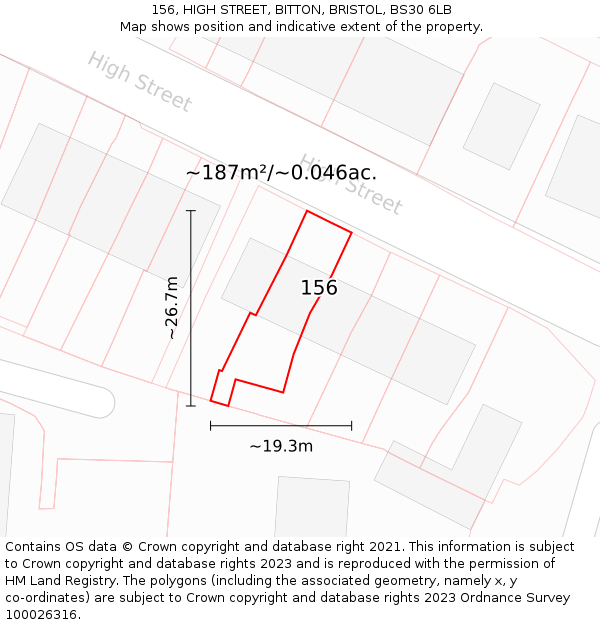 156, HIGH STREET, BITTON, BRISTOL, BS30 6LB: Plot and title map
