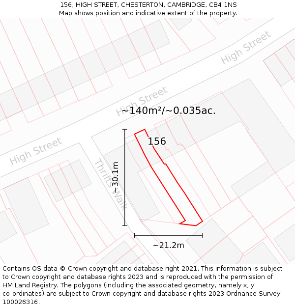 156, HIGH STREET, CHESTERTON, CAMBRIDGE, CB4 1NS: Plot and title map