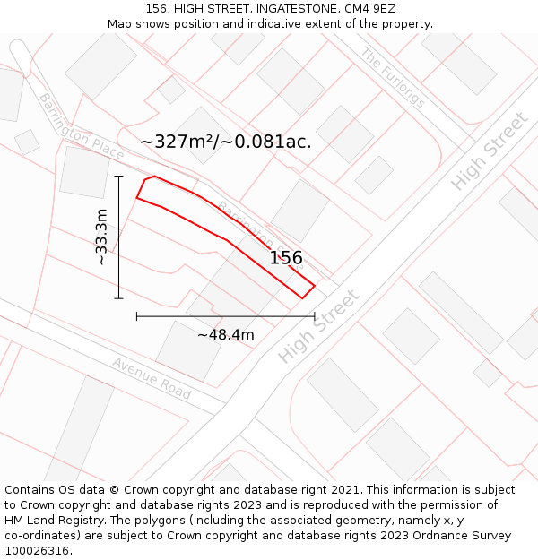 156, HIGH STREET, INGATESTONE, CM4 9EZ: Plot and title map