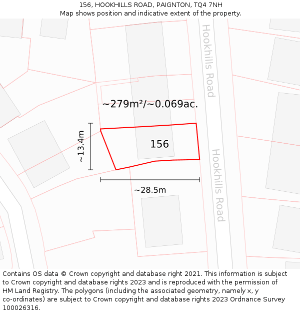 156, HOOKHILLS ROAD, PAIGNTON, TQ4 7NH: Plot and title map
