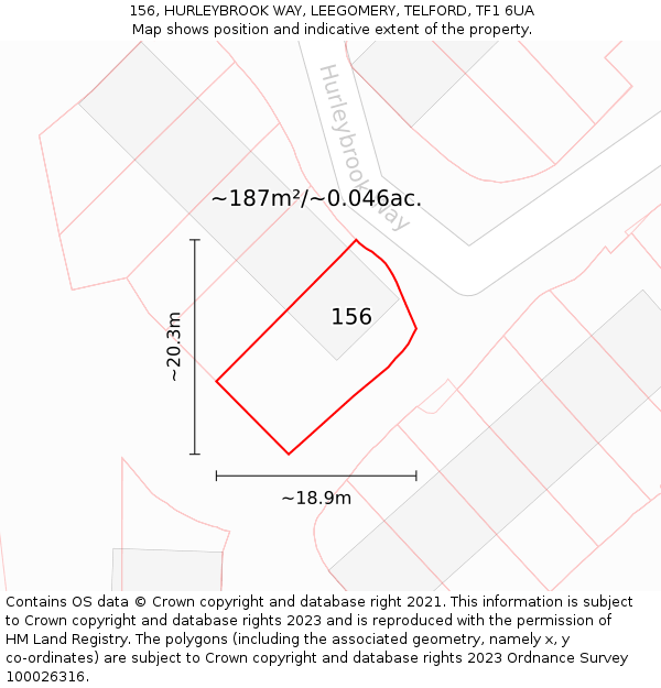 156, HURLEYBROOK WAY, LEEGOMERY, TELFORD, TF1 6UA: Plot and title map