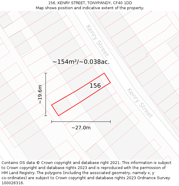 156, KENRY STREET, TONYPANDY, CF40 1DD: Plot and title map