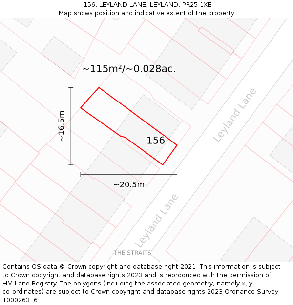 156, LEYLAND LANE, LEYLAND, PR25 1XE: Plot and title map