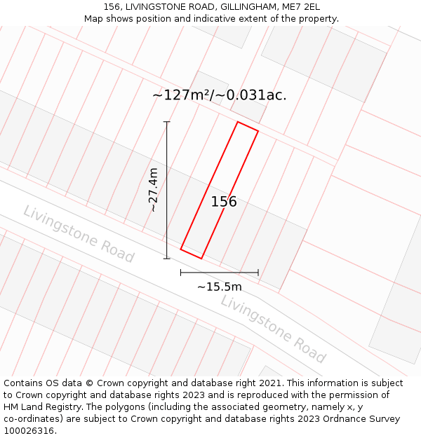156, LIVINGSTONE ROAD, GILLINGHAM, ME7 2EL: Plot and title map