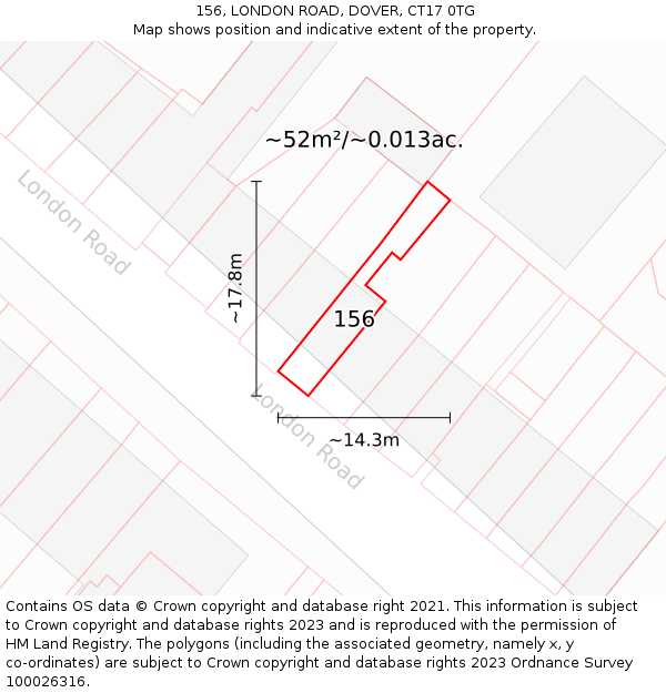 156, LONDON ROAD, DOVER, CT17 0TG: Plot and title map